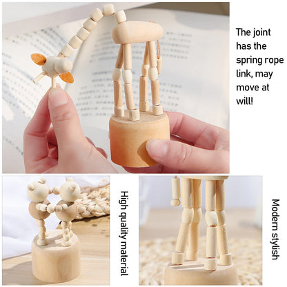 1Pc Wooden Animal Ornaments Mini Desktop Movable Puppet Fingurine Home Decoration Crafts Toy Gifts Home Book Shelf Fun Decor