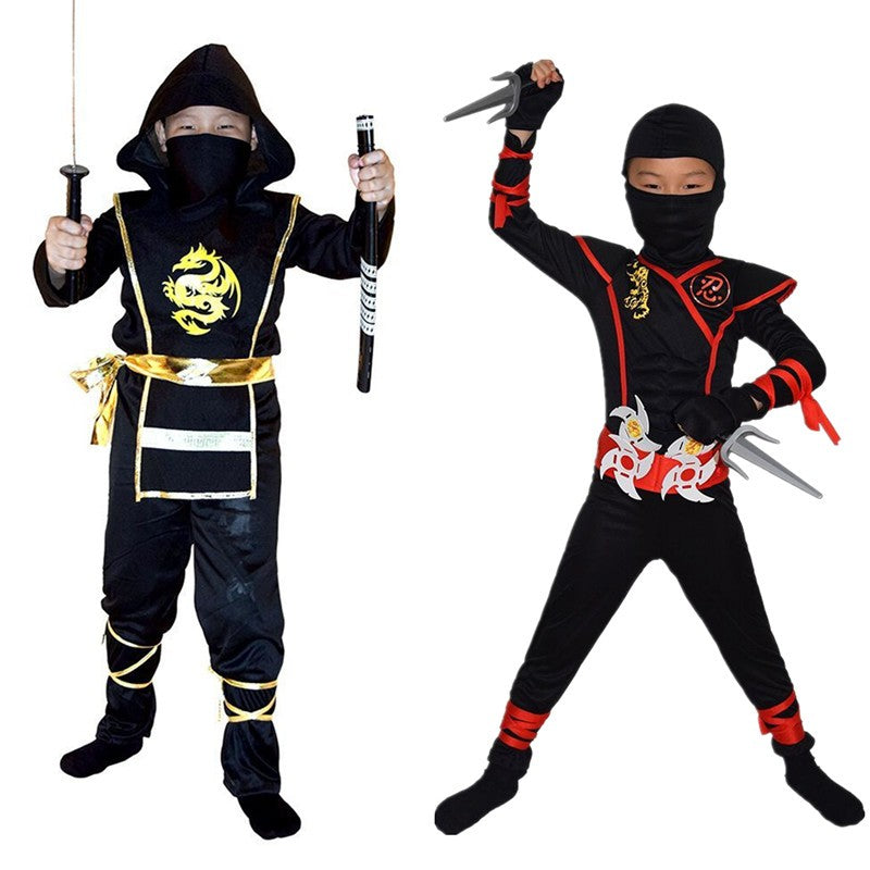 Authentic Kids Ninja Costume Set for Role Play and Cosplay, Ninja Clothes with Hood, Mask, Gloves and Throwing Stars