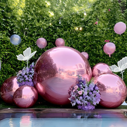 4pcs Pink Mirror Disco Balloons (10-32"). Reusable 4D Foil Sphere w/ Self-Sealing. Giant Decor for Birthday, Wedding, Party.