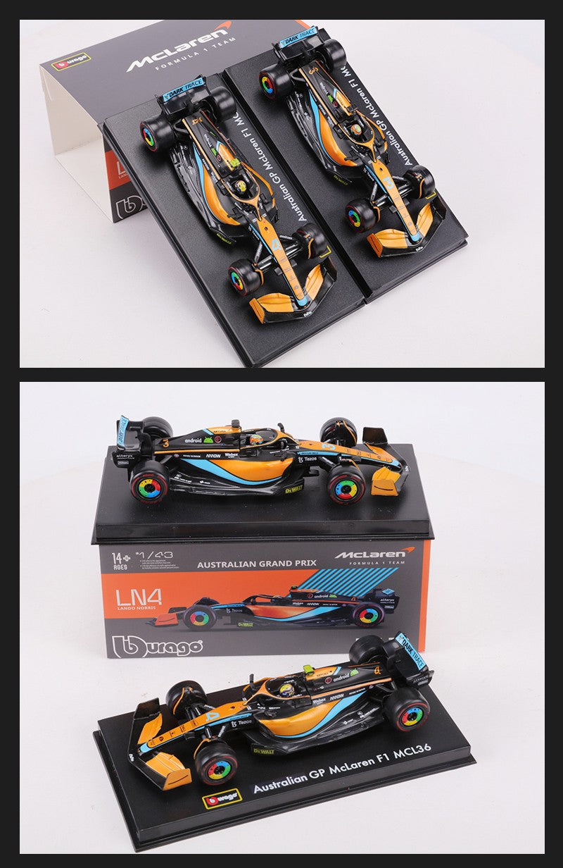 Burago 1:43 2022 McLaren MCL36 F1 Carro de Corrida N.º 3 N.º 4 Modelo de Carro em Liga