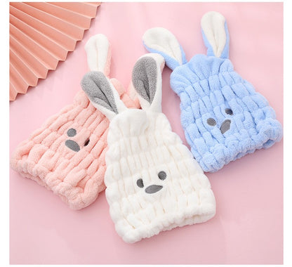 Coral Fleece Hair Drying Towel Super Absorbent Quick Dry Child Cute Drawing Baby Rabbit Ears Girls Women Shower Dryer Towel Hat
