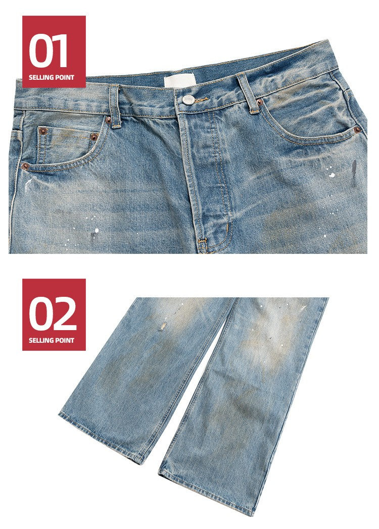 MIJKO Tie Dye Splatter Paint Denim Jeans Men's Loose Wide Leg Jeans American TJ131