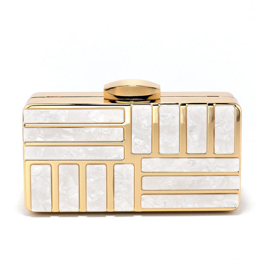 Acrylic Women Clutch Evening Bags Flap Luxury New Arrival Hollow Out Style Glitter Handbags Metal Chain Party Wedding Bridal Pro