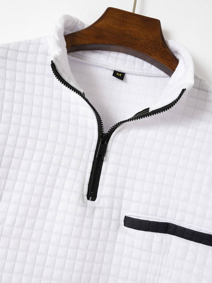New spring and autumn men's checkerboard checkered POLO shirt zip-up collar sports polo shirt