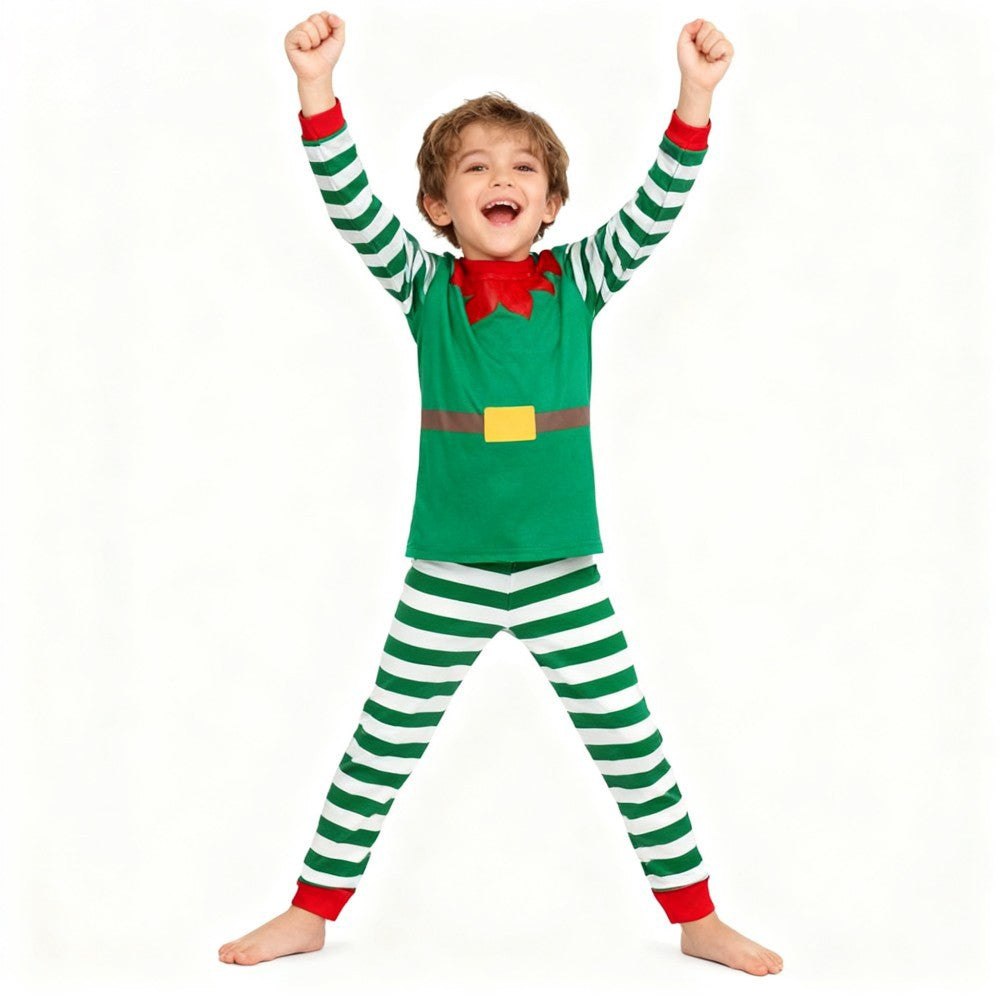Boys Girls Christmas Pajamas Set Children Elf & Santa Costumes Baby Pijama Kids Long Sleeve Striped Pants Sleepwear For Xmas