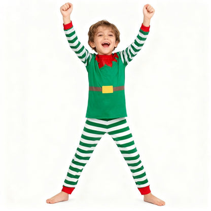 Boys Girls Christmas Pajamas Set Children Elf & Santa Costumes Baby Pijama Kids Long Sleeve Striped Pants Sleepwear For Xmas