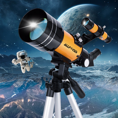 Telescópio Astronômico ALLFOCUS 150X, Telescópio Refrator Portátil de Viagem com Abertura de 70mm com Adaptador de Telefone e Controle Remoto Sem Fio