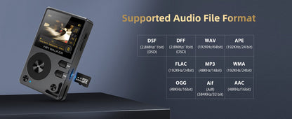 Hifi Walker H2 DAP HIFI Player, Dois Bluetooth 5.2, DAC FLAC DSD Sem Perdas, Expansível até 512GB, Reprodutor de Música Hi-Res com Tela de 2"