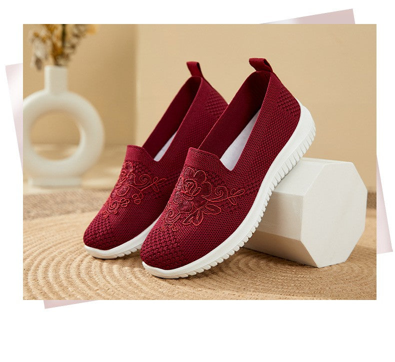 Women's Fashion Vulcanised Trainers 2025 Round Toe Breathable Flower Mesh Casual Flat Slip-On Women's Casual Vulcanised Shoes