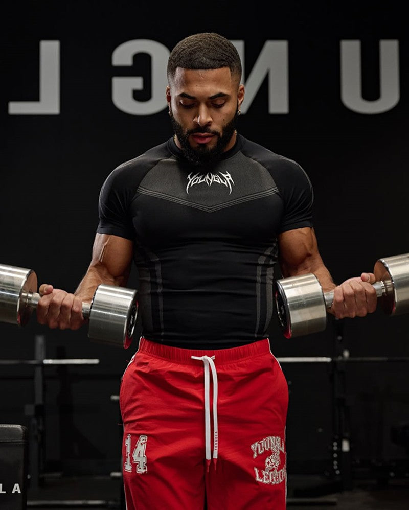 New YOUNG LA Men's Fitness Sports T-shirt Tights Men High Elastic Training Clothing Short Sleeve Tops Fitness Thirts For Men