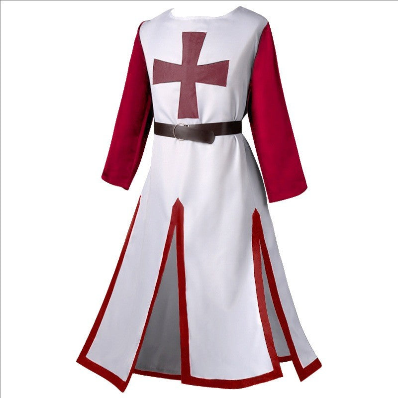 Men's Medieval Templar Knight Surcoat Set Renaissance Warrior Tunic Cloak with Belt Halloween Cosplay Outfit