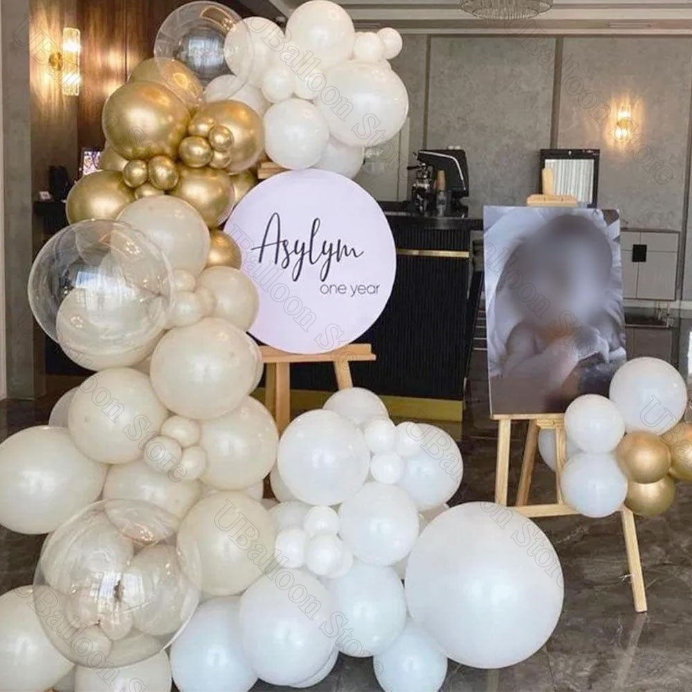 40Pcs White Sand Latex Balloons 10Inch Boho Sand White Metal Chrome Gold Balloons for Birthday Wedding Baby Shower Party Decor