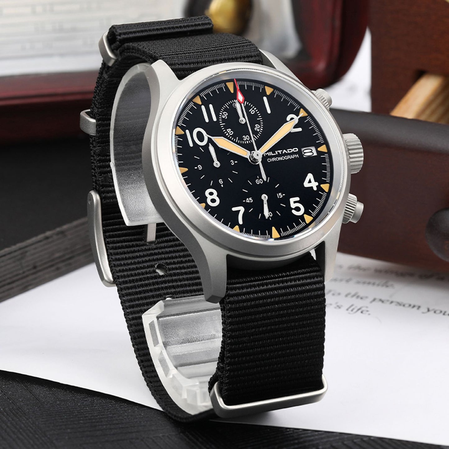 Militado ML1868KF Quartz 3 Dial Watch VK67 Chronograph Movement Luminous Watches Sapphire Glass 100m Water Resistance Wristwatch