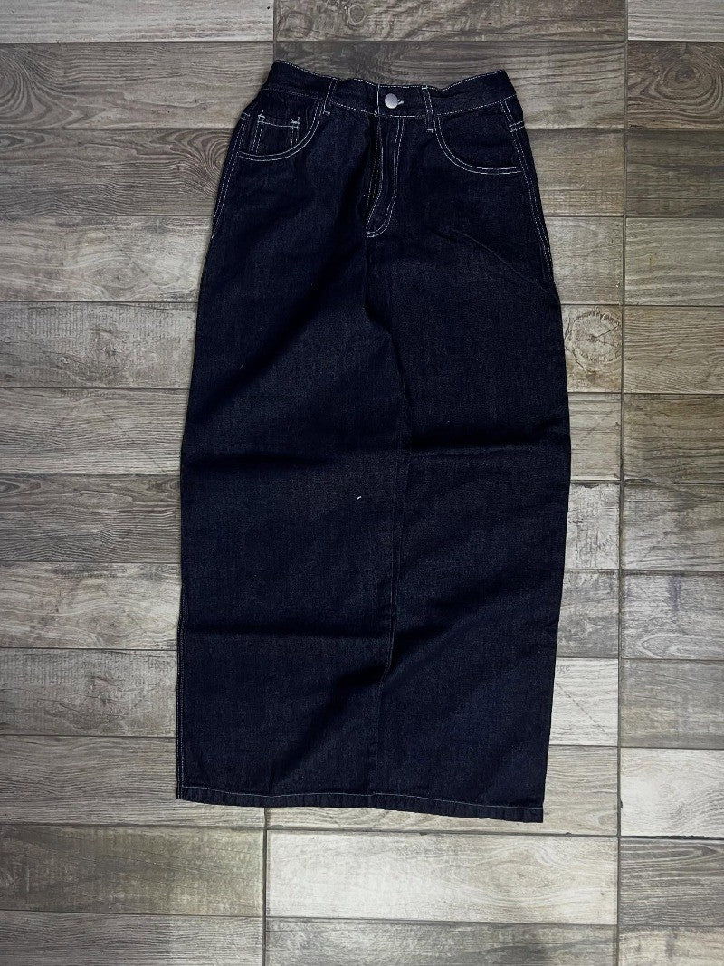 Retro Gothic Street Clothing Fashion Hip Hop American Loose Straight Wide Legs Women Line Harajuku Oversized Washed Jeans Men