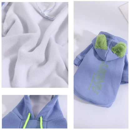 Moletom de cachorro com capuz estampado de letras, moletom de cachorro quente e confortável, roupas de cachorro de algodão/poliéster, macacão de filhote ajustável, outono