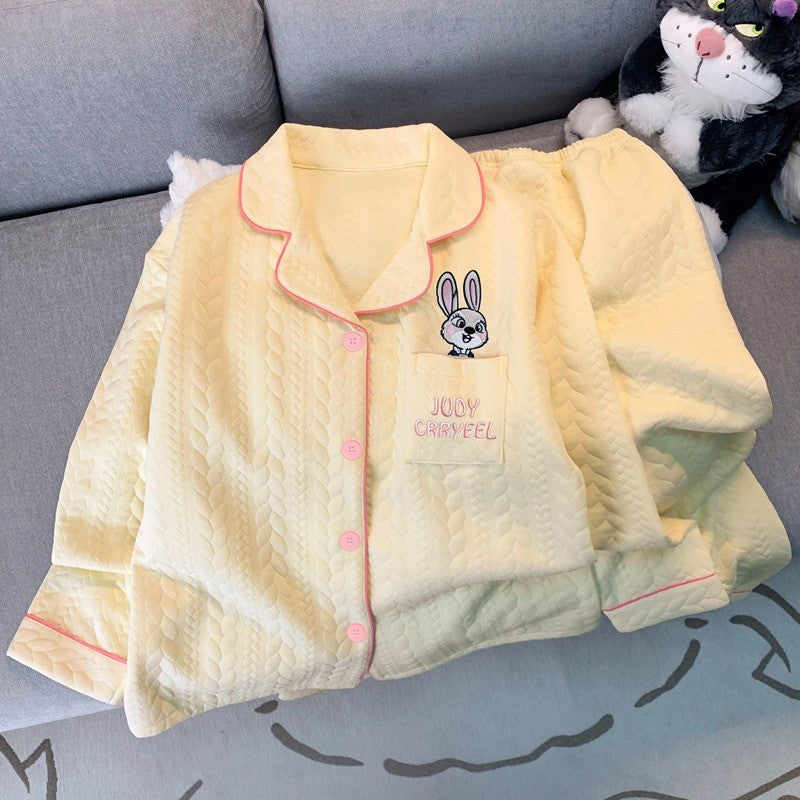 Embroidery Cartoon Character Judy Nick Pajamas Set for Women Disney Cute Sweet New 2PC Set Sleepwear Autumn Winter Soft Pajamas