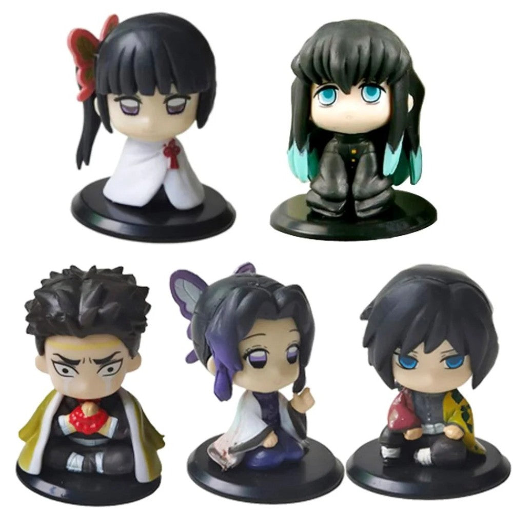 5pcs Conjunto Q Versão Demon Slayer Boneca Fantasma Sentada Tanjiro Nidouzi Inosuke Zenitsu Figura de Ação Modelo de Filme Presente de Brinquedo para Meninos