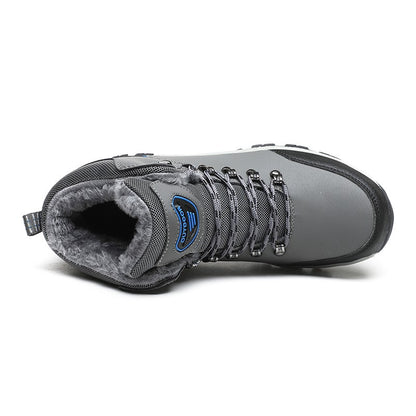 Botas de inverno masculinas com pele quente, antiderrapantes, sapatos casuais de trabalho masculinos, tênis de couro impermeáveis, botas de cano alto, tamanhos grandes