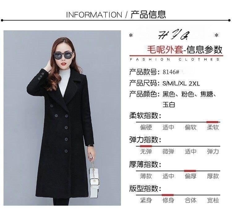 Medium-Length Women's Woolen Jacket Spring Autumn Winter Warm Simple Long Sleeve Overcoat Long Style For All Seasons