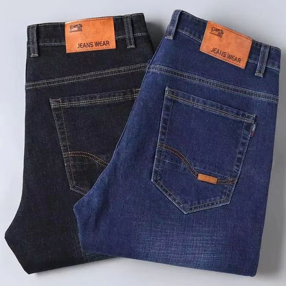 Calças Jeans Masculinas Grandes Tamanhos 34 36 38 40 2025 Novas Casuais Negócios Elásticas Calças de Denim Azul Clássico Masculinas Calças Retas Folgadas