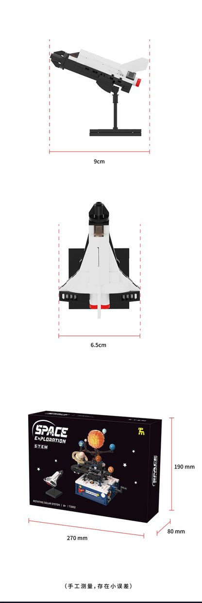 Modelo de sistema solar elétrico Blocos de montar Exploração espacial Equipamento de aprendizado Brinquedo montável rotativo presente para criança estudante