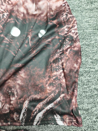 Kids Terrifying Texture Print Full Body Jumpsuit With Hood Long Sleeve Tight Outfit For Dark Thriller Themed Party Costume