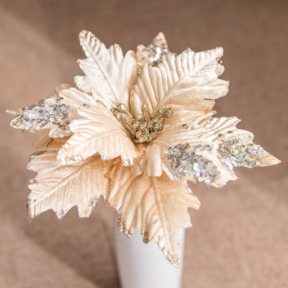 Gold Simulation Christmas Flower Christmas Tree Decorative Flower 20cm Sequin Velvet Ecoration