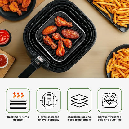 Air Fryer Rack Stackable Multi-Layer Stainless Steel Dehydrator Rack for Cosori, Instant Vortex, Ninja Foodi Grill