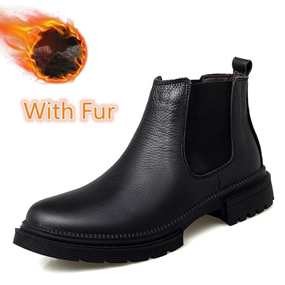Genuine Leather Mens Chelsea Boots Slip on Male Casual Footwear All-match High Quality Ankle Boots Vintage Style Business Botas