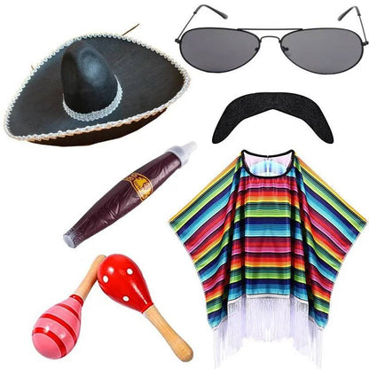 Mexican Shawl Halloween Cloak Cosplay Dance Party Mexican Hat Adult Ribbon Cloak Adult Kids Funny Costume Halloween Cosplay
