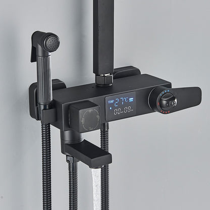 Black Digital Display Thermostatic Shower Faucet Bathroom Thermostatic 4 ways Rainfall Shower Mixer Tap,Shelf and Bidet Faucets