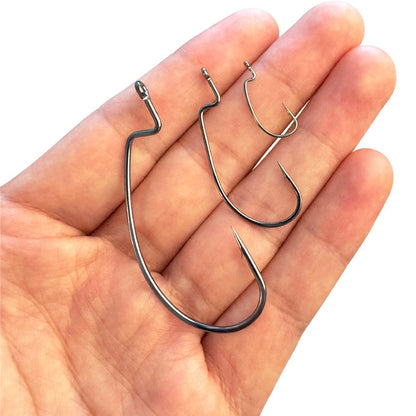 60 unidades/caixa Anzóis de minhoca de boca larga Anzol Jig Texas Rig Anzol para Robalo Aço de Alto Carbono Anzol Offset farpado Equipamento de Pesca Isca Macia