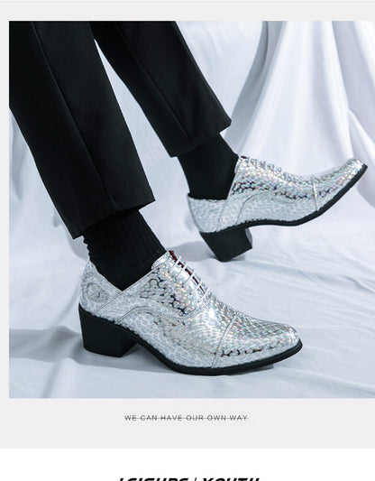New pointed high-heeled shoes for men to increase business dress office men's shoes groom wedding wedding shoes