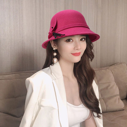 2022 Outono Inverno Fedoras Chapéu Feminino Elegante Vintage Laço Lã Chapéu Feminino Cúpula Feltro Casamento Igreja Boné Jazz Feminino Laço Cartola