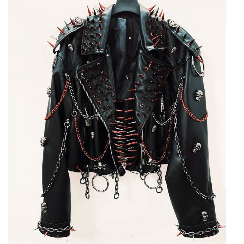 vintage Leather jacket Gothic Leather jacket Punk Leather jacketoversizeLeather jacket Rivet Leather jacket skull Leather jacket
