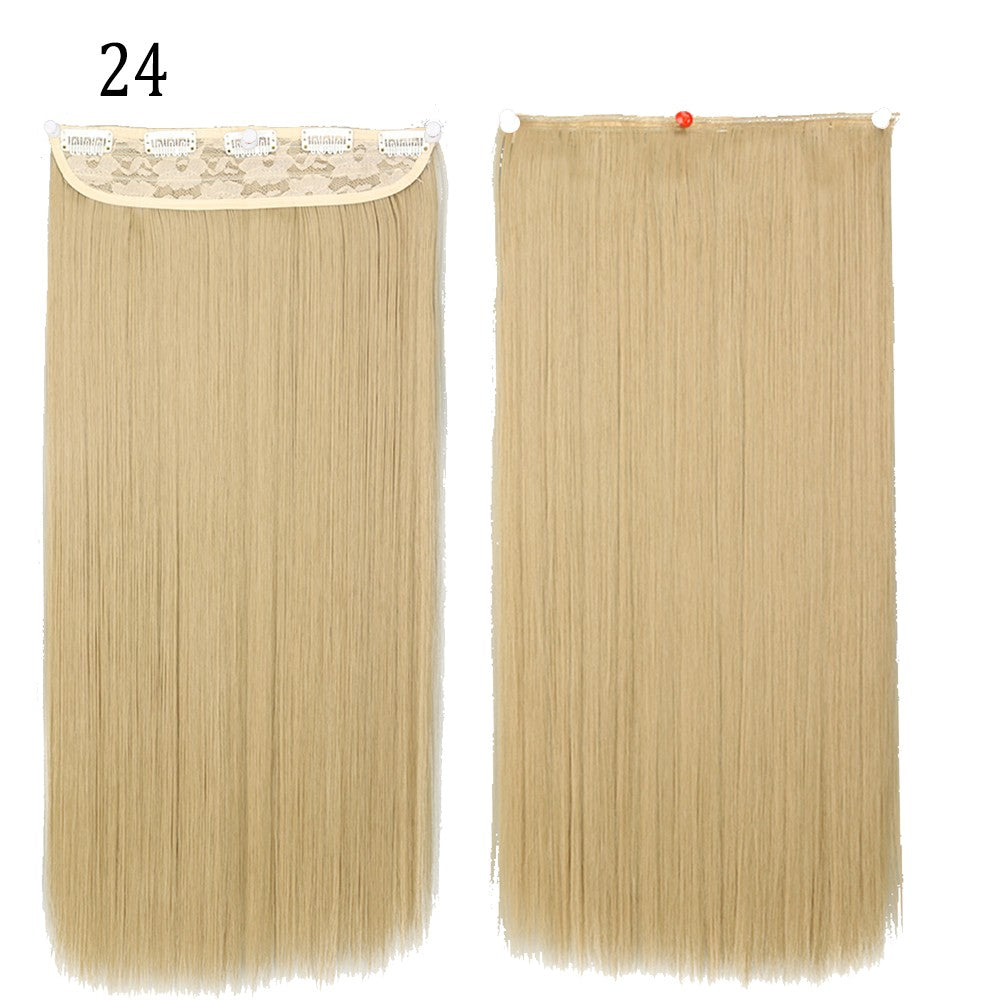 Apliques de Cabelo Sintético Liso Comprido de 5 Clipes 22'' Fibra de Alta Resistência ao Calor Preto Castanho Loiro