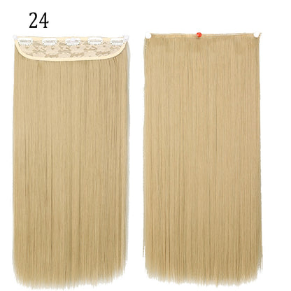 Apliques de Cabelo Sintético Liso Comprido de 5 Clipes 22'' Fibra de Alta Resistência ao Calor Preto Castanho Loiro