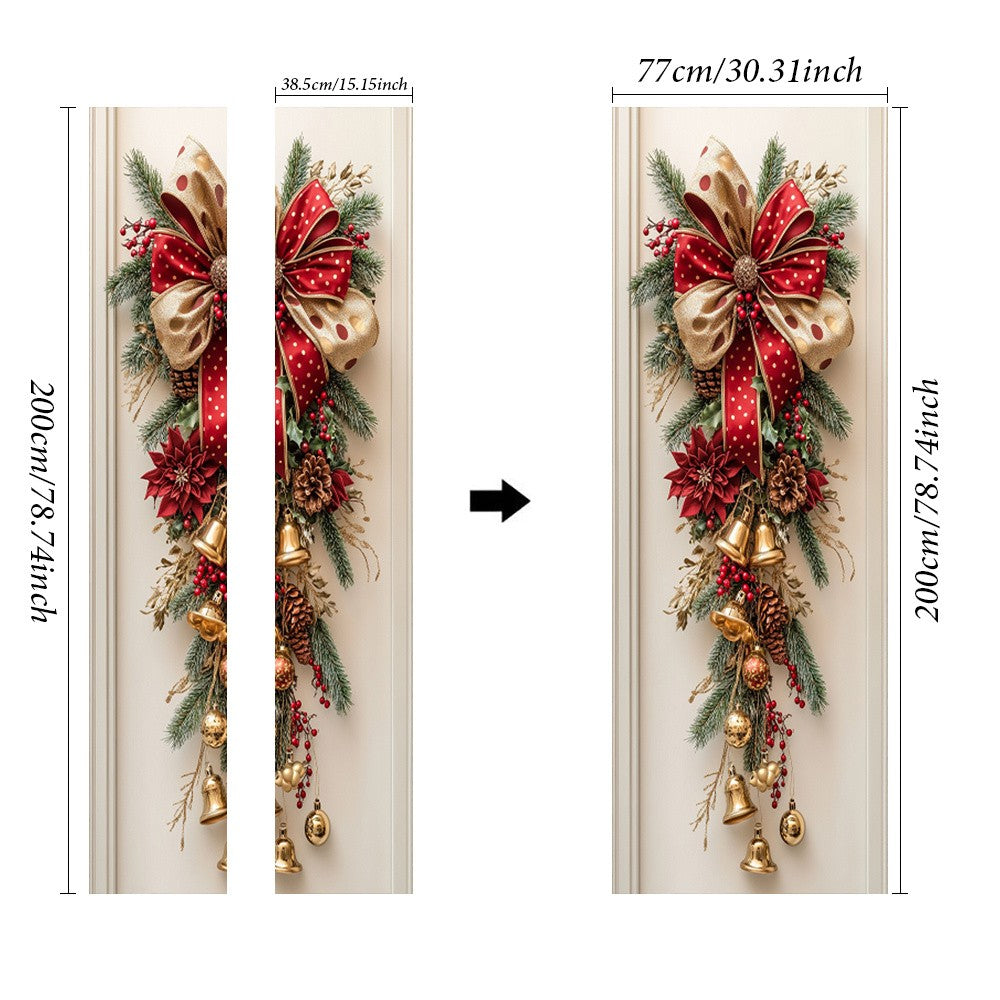 1 Christmas wall decoration - hanging decoration with red bells and green leaves - holiday room decoration, holiday design