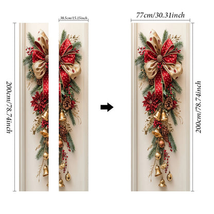 1 Christmas wall decoration - hanging decoration with red bells and green leaves - holiday room decoration, holiday design
