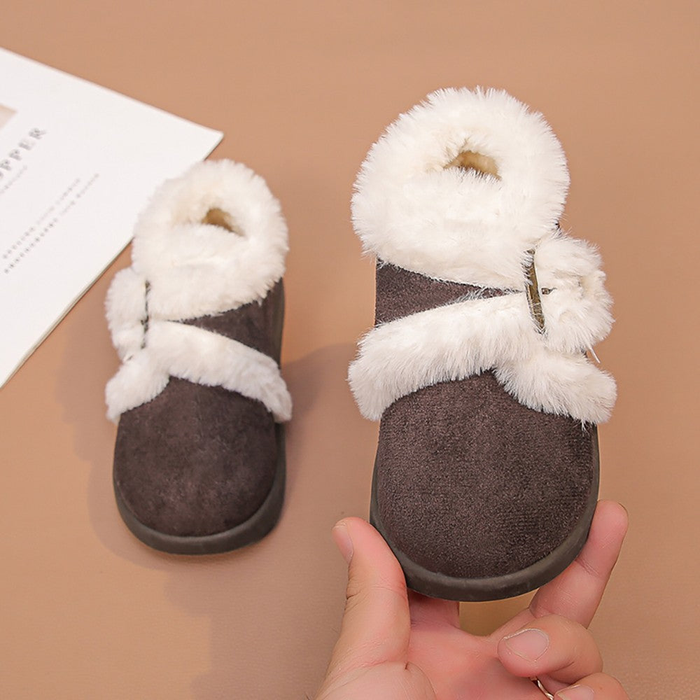 Winter Fur Boots For Girls Thick Warm Children's Plush Snow Boots Soft Warm Velvet Cotton Shoes Winter Kid's Padded Boots