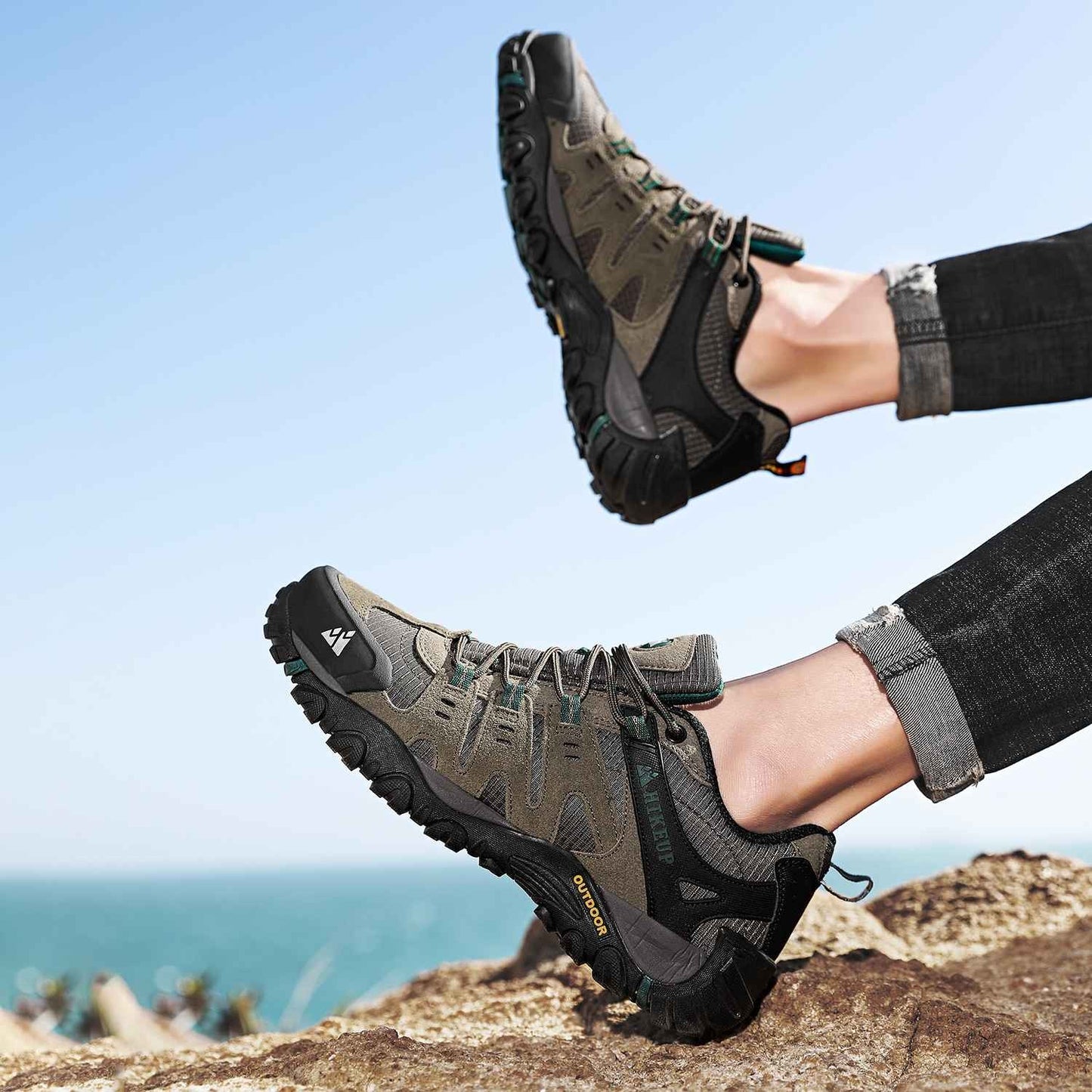 HIKEUP Tênis Masculino de Caminhada em Couro Camurça, Calçados Outdoor Resistentes ao Desgaste Masculinos para Trekking, Caminhada, Caça e Tênis Táticos