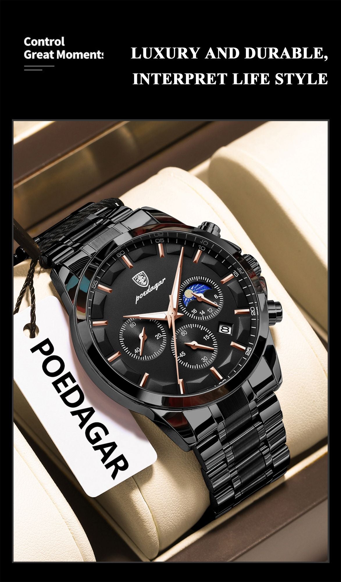 POEDAGAR Top Fashion Men's Watches Waterproof Luminous Stainless Steel Men Wristwatch Chronograph Date Quartz Business Man Watch