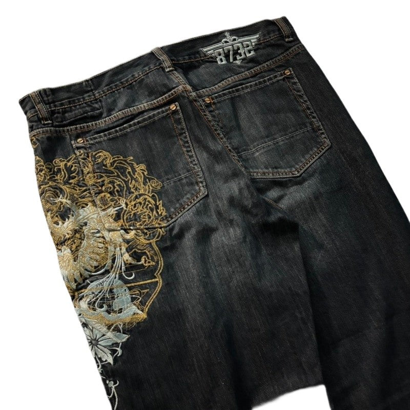 Streetwear Fashion New Pattern Embroidery Black Washed Baggy Jeans Female Y2K Gothic Hiphop Popular Casual Lovers Wide-leg Pants