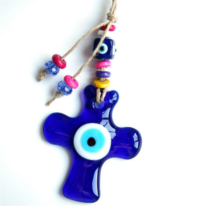 Good Luck Charm Glass Car Decoration Rear View Mirror Evil Eye Hemp Rope Navy Blue Hanging Ornament