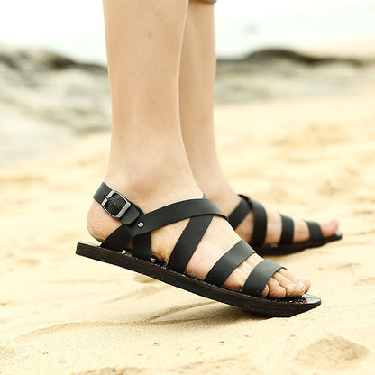 2023 New Genuine Leather Mens Sandals Summer Shoes Flat Open Toe Rome Style Man Sandalias Outdoor Breathable Beach Comfy Sandals