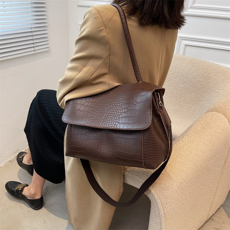 Crocodile Pattern Crossbody Bag For Women Black Shoulder Bag Brand Designer Women Bags Luxury PU Leather Flap Messenger Handbag