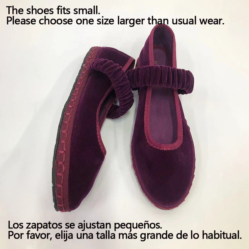 Elastic Band Velvet Mary Janes Ballet Flats Shoes Women 2024 Trend Solid Color Fabric Canvas Shoes Ladies Elegant Loafers Black