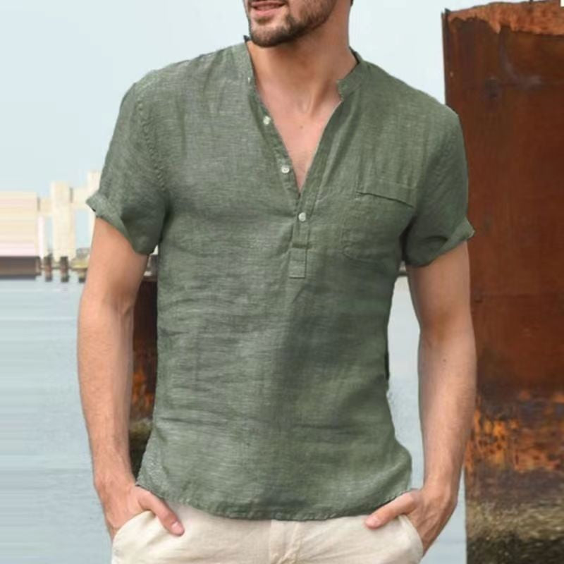 New Summer Men's Short-Sleeved T-shirt Cotton and Linen Led Casual Men's T-shirt Shirt Male Breathable