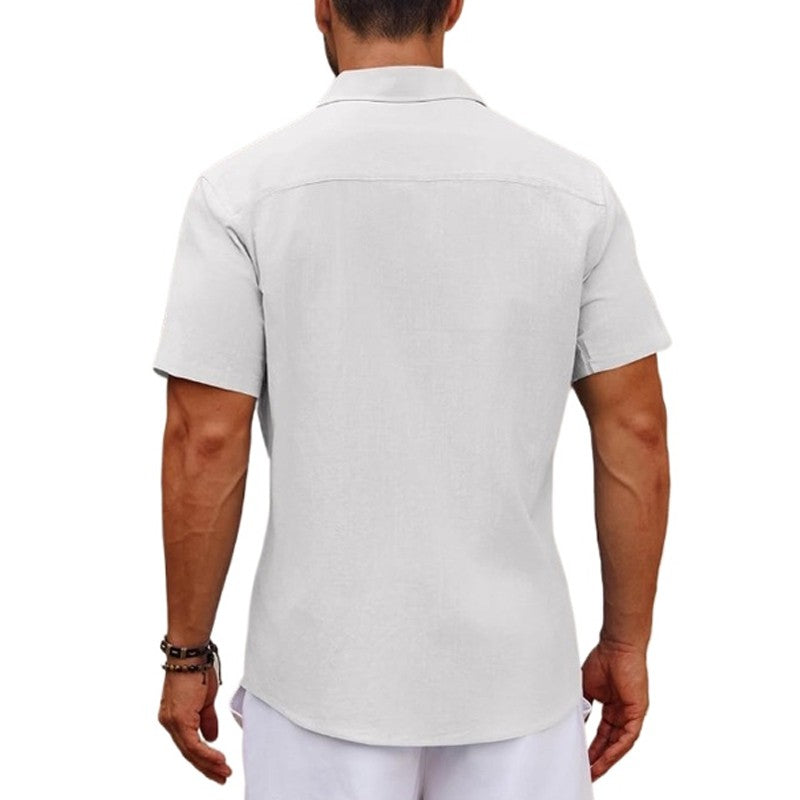 Men's Short Sleeve Cotton T Shirt Summer Casual Shirts Beach Regular Tshirts Outdoor Button-Down Basic Streetwear with Pocket