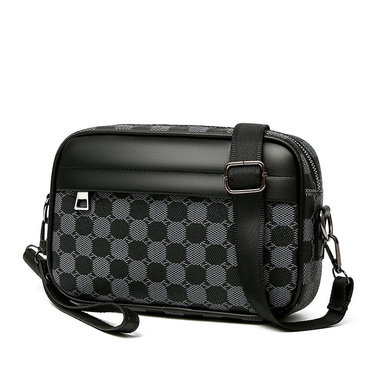 Fashion Business Shoulder Bag PU Leather Men Clutch Bag Wide Strap Crossbody Bag Designer Casual Male Messenger Pack Phone Purse